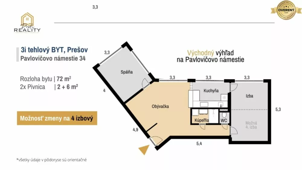 3 izbový byt na prenájom 72m2, Pavlovičovo námestie, Prešov, 182173_16